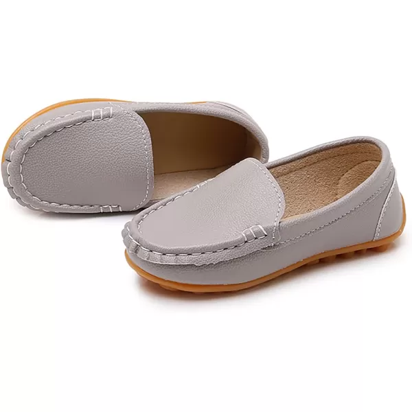 SOFMUO Boys Girls Leather Loafers SlipOn Oxford Flats Boat Dress Schooling Daily Walking ShoesToddlerLittle KidsGrey
