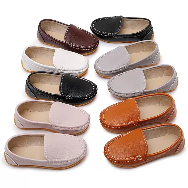 SOFMUO Boys Girls Leather Loafers SlipOn Oxford Flats Boat Dress Schooling Daily Walking ShoesToddlerLittle KidsGrey