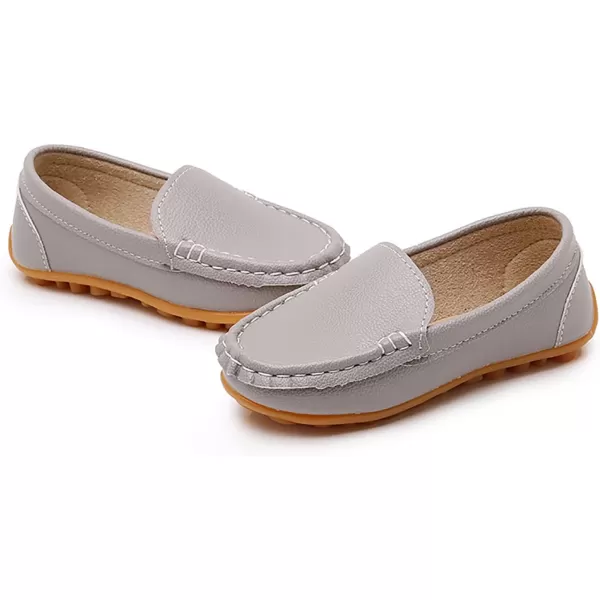 SOFMUO Boys Girls Leather Loafers SlipOn Oxford Flats Boat Dress Schooling Daily Walking ShoesToddlerLittle KidsGrey