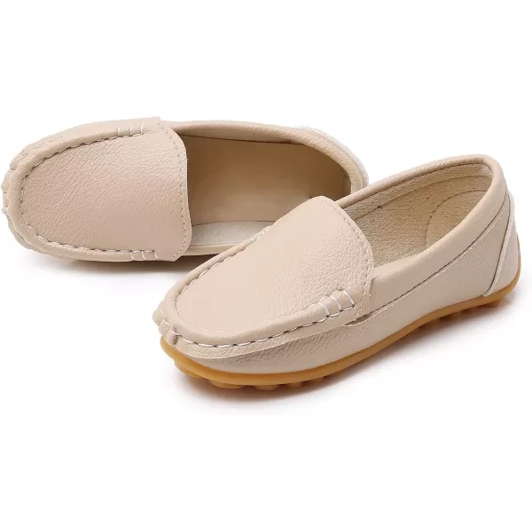 SOFMUO Boys Girls Leather Loafers SlipOn Oxford Flats Boat Dress Schooling Daily Walking ShoesToddlerLittle KidsKhaki