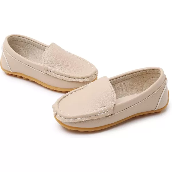 SOFMUO Boys Girls Leather Loafers SlipOn Oxford Flats Boat Dress Schooling Daily Walking ShoesToddlerLittle KidsKhaki