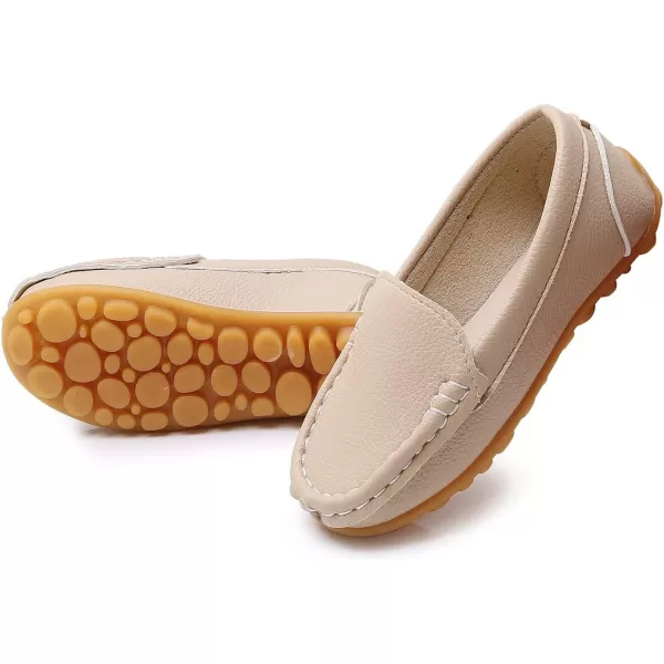 SOFMUO Boys Girls Leather Loafers SlipOn Oxford Flats Boat Dress Schooling Daily Walking ShoesToddlerLittle KidsKhaki
