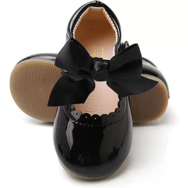 SOFMUO Toddler Girl Mary Jane Shoes Bowknot Ballet Flats for Little Girls Party School Wedding Uniform Princess Dress ShoesABlack