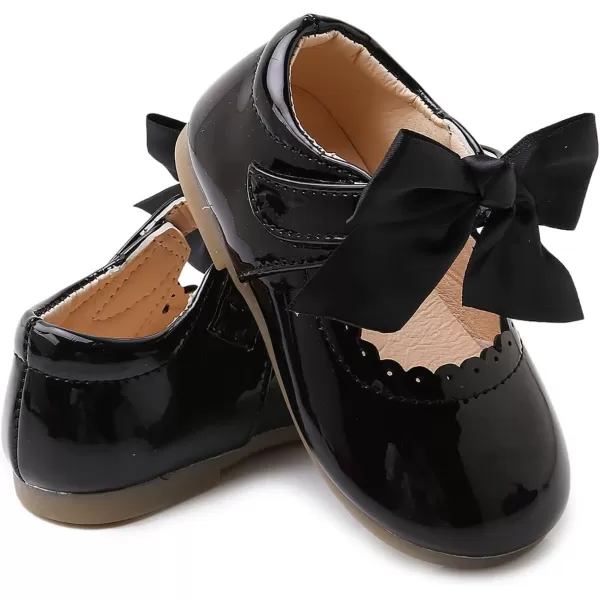 SOFMUO Toddler Girl Mary Jane Shoes Bowknot Ballet Flats for Little Girls Party School Wedding Uniform Princess Dress ShoesABlack