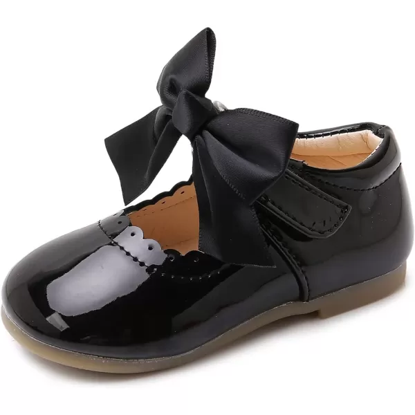 SOFMUO Toddler Girl Mary Jane Shoes Bowknot Ballet Flats for Little Girls Party School Wedding Uniform Princess Dress ShoesABlack