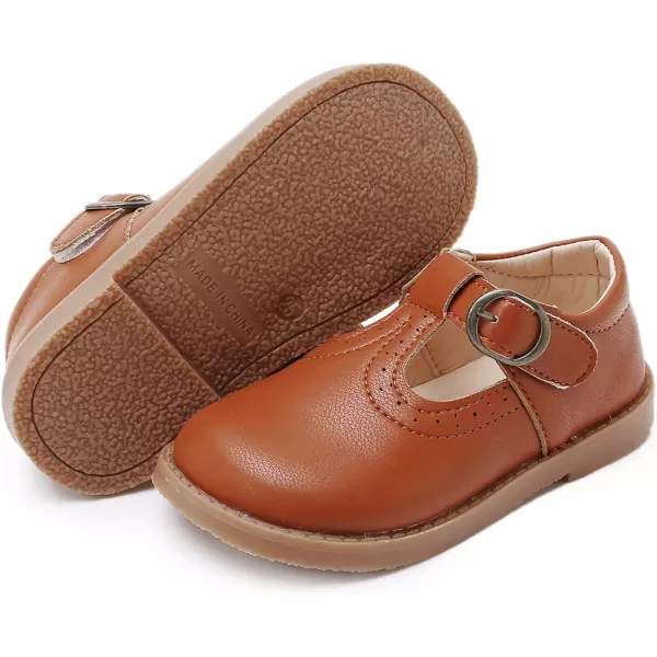 SOFMUO Toddler Girl Mary Jane Shoes Bowknot Ballet Flats for Little Girls Party School Wedding Uniform Princess Dress ShoesCBrown