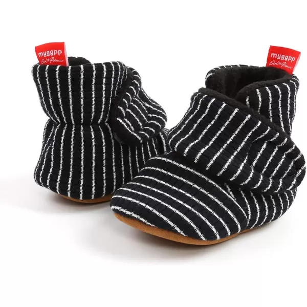 SOFMUO Unisex Baby Girl Boy Slippers Lightweight NonSlip Indoor Moccasins House Shoes Toddler BootiesStripeBlack