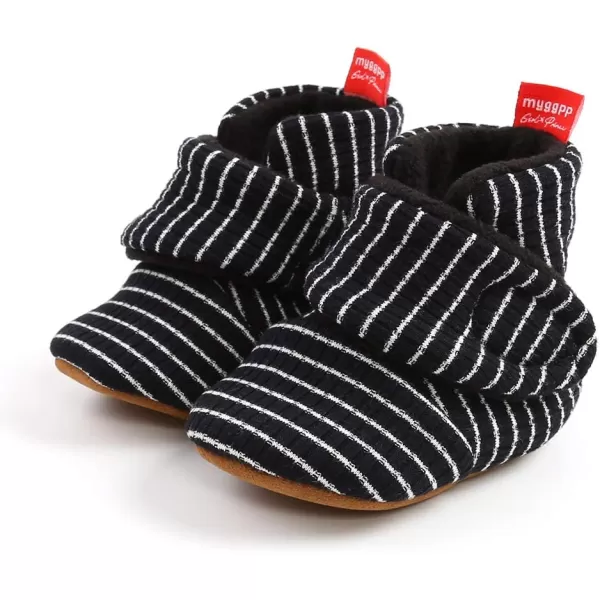 SOFMUO Unisex Baby Girl Boy Slippers Lightweight NonSlip Indoor Moccasins House Shoes Toddler BootiesStripeBlack