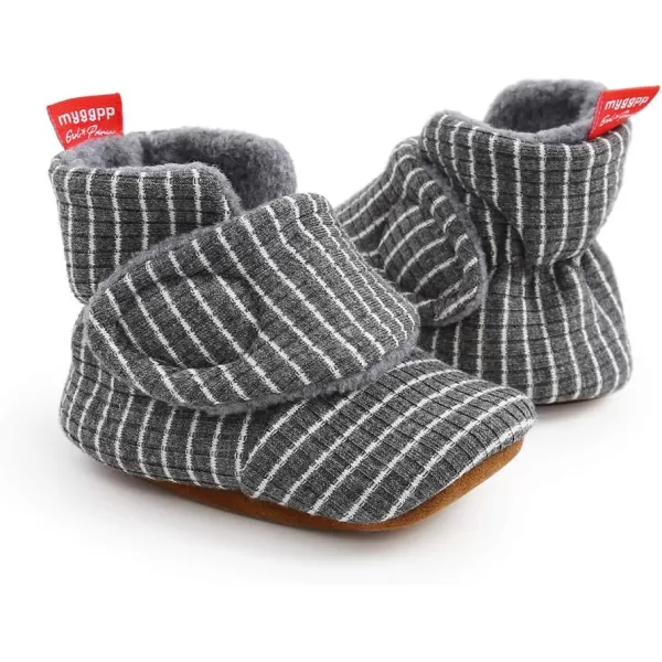 SOFMUO Unisex Baby Girl Boy Slippers Lightweight NonSlip Indoor Moccasins House Shoes Toddler BootiesStripeDark Grey