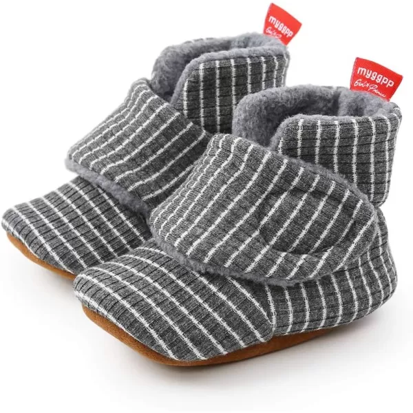SOFMUO Unisex Baby Girl Boy Slippers Lightweight NonSlip Indoor Moccasins House Shoes Toddler BootiesStripeDark Grey