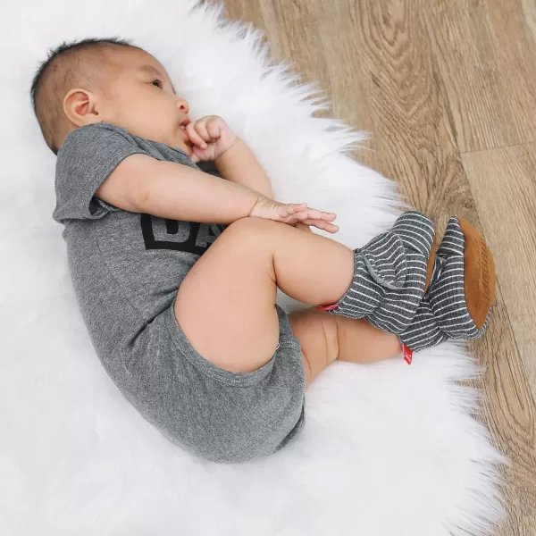 SOFMUO Unisex Baby Girl Boy Slippers Lightweight NonSlip Indoor Moccasins House Shoes Toddler BootiesStripeDark Grey
