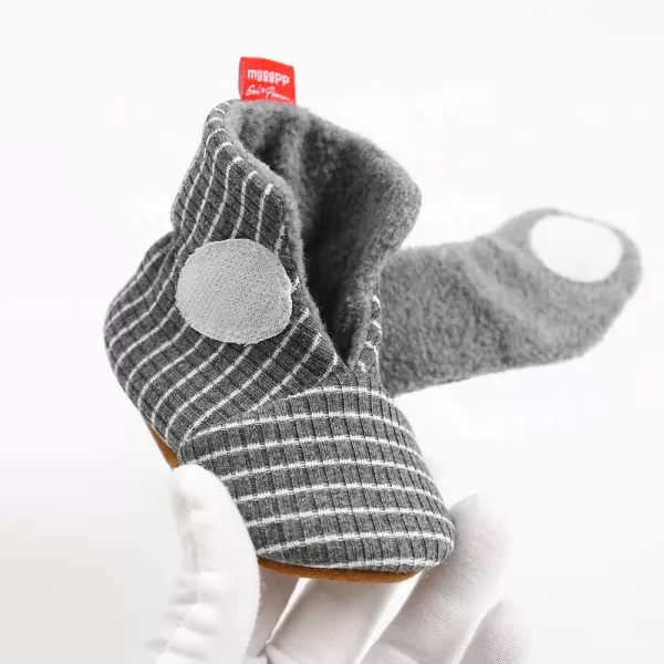SOFMUO Unisex Baby Girl Boy Slippers Lightweight NonSlip Indoor Moccasins House Shoes Toddler BootiesStripeLight Grey