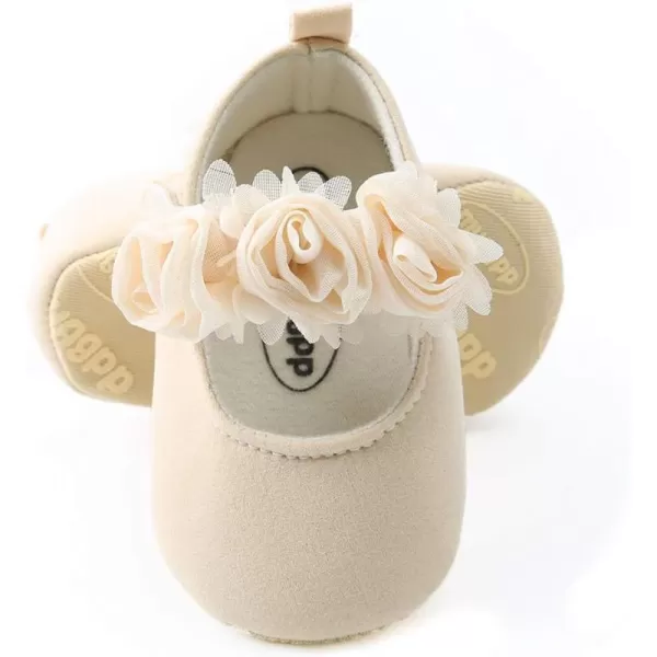 Antheron Baby Girls Mary Jane Flats Soft Sole Infant Moccasins Floral Sparkly Toddler Princess Dress ShoesA0Beige