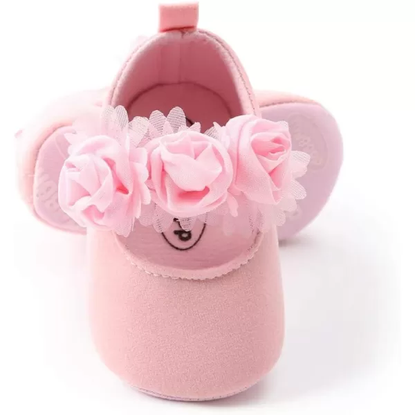 Antheron Baby Girls Mary Jane Flats Soft Sole Infant Moccasins Floral Sparkly Toddler Princess Dress ShoesA0Pink