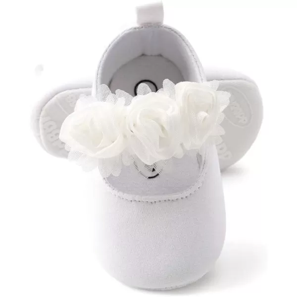 Antheron Baby Girls Mary Jane Flats Soft Sole Infant Moccasins Floral Sparkly Toddler Princess Dress ShoesA0White