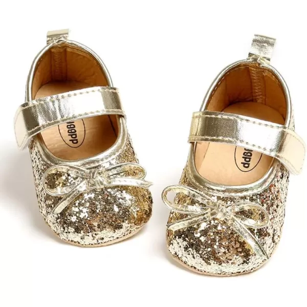 Antheron Baby Girls Mary Jane Flats Soft Sole Infant Moccasins Floral Sparkly Toddler Princess Dress ShoesA1Gold