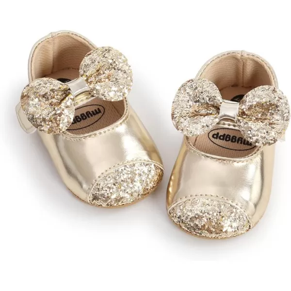 Antheron Baby Girls Mary Jane Flats Soft Sole Infant Moccasins Floral Sparkly Toddler Princess Dress ShoesA2Gold