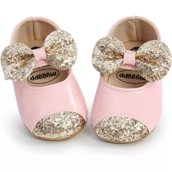 Antheron Baby Girls Mary Jane Flats Soft Sole Infant Moccasins Floral Sparkly Toddler Princess Dress ShoesA2Pink