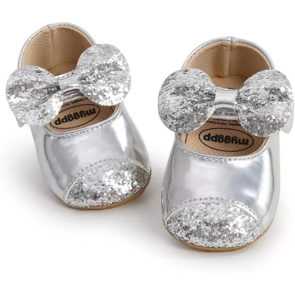 Antheron Baby Girls Mary Jane Flats Soft Sole Infant Moccasins Floral Sparkly Toddler Princess Dress ShoesA2Silver