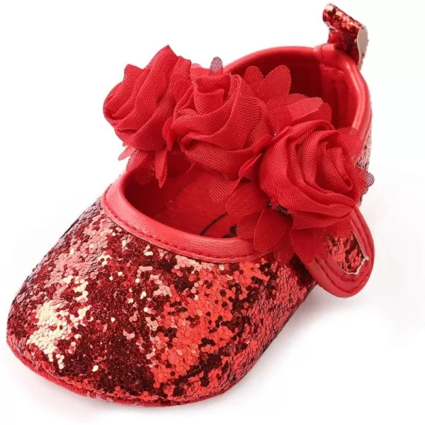 Antheron Baby Girls Mary Jane Flats Soft Sole Infant Moccasins Floral Sparkly Toddler Princess Dress ShoesARed