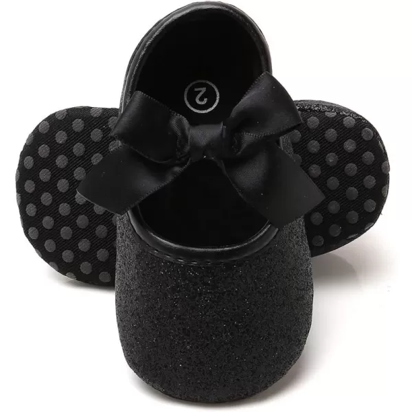 Antheron Baby Girls Mary Jane Flats Soft Sole Infant Moccasins Floral Sparkly Toddler Princess Dress ShoesDBlack