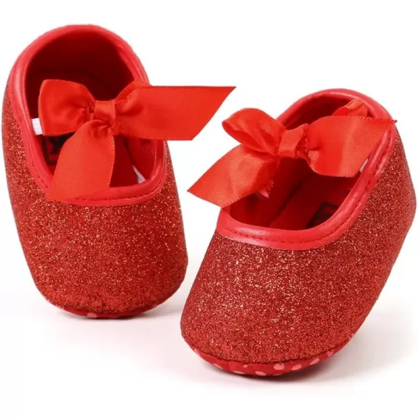 Antheron Baby Girls Mary Jane Flats Soft Sole Infant Moccasins Floral Sparkly Toddler Princess Dress ShoesDRed
