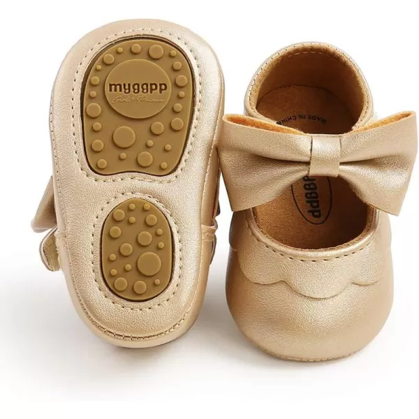 Antheron Baby Girls Mary Jane Flats with Bowknot NonSlip Toddler First Walkers Princess Dress ShoesA01Gold