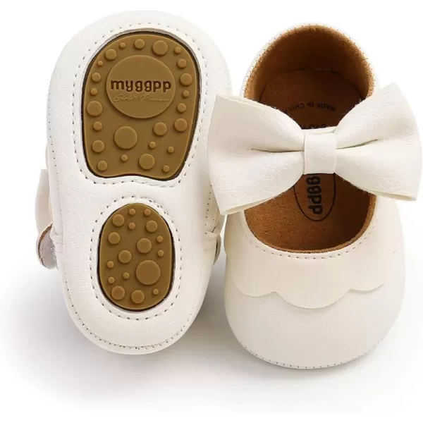Antheron Baby Girls Mary Jane Flats with Bowknot NonSlip Toddler First Walkers Princess Dress ShoesA01White