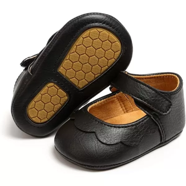 Antheron Baby Girls Mary Jane Flats with Bowknot NonSlip Toddler First Walkers Princess Dress ShoesA0Black
