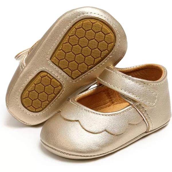 Antheron Baby Girls Mary Jane Flats with Bowknot NonSlip Toddler First Walkers Princess Dress ShoesA0Gold