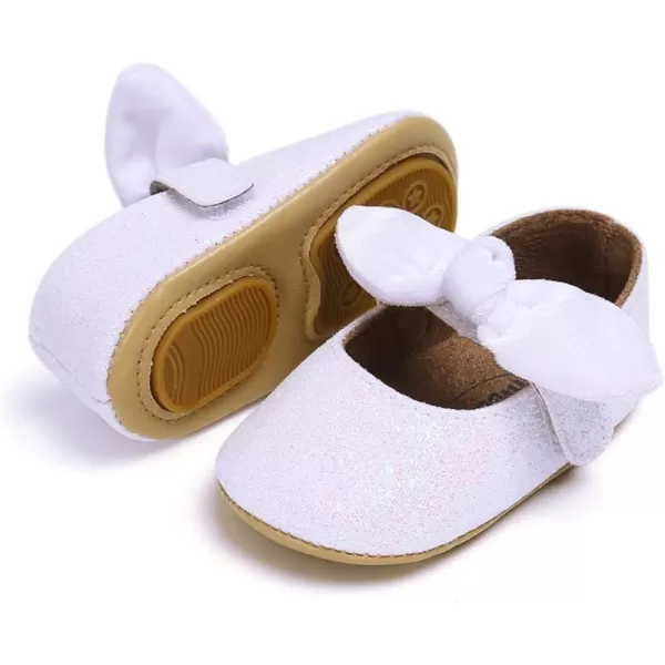 Antheron Baby Girls Mary Jane Flats with Bowknot NonSlip Toddler First Walkers Princess Dress ShoesA1White