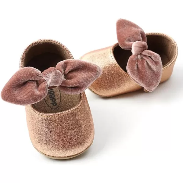 Antheron Baby Girls Mary Jane Flats with Bowknot NonSlip Toddler First Walkers Princess Dress ShoesAGold