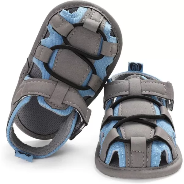SOFMUO Baby Boys Girls ClosedToe Sandals Breathable Athletic Soft Sole AntiSlip Infant Summer Toddler Beach Walking ShoesAGreyblue