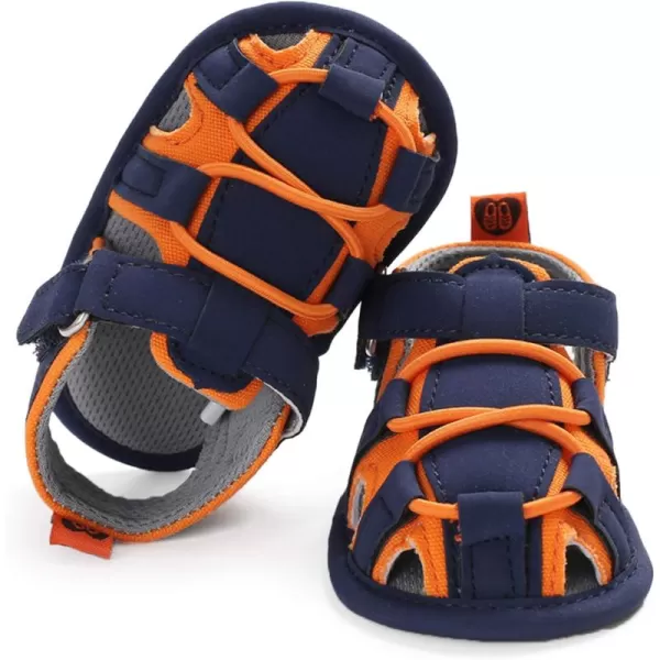 SOFMUO Baby Boys Girls ClosedToe Sandals Breathable Athletic Soft Sole AntiSlip Infant Summer Toddler Beach Walking ShoesANavyorange