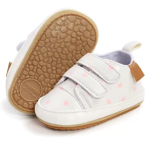 SOFMUO Baby Boys Girls High Top Ankle PU Leather Sneakers Soft Rubber Sole Infant Moccasins Newborn Oxford Loafers AntiSlip Toddler Wedding Uniform Dress ShoesA01Whitepink Heart