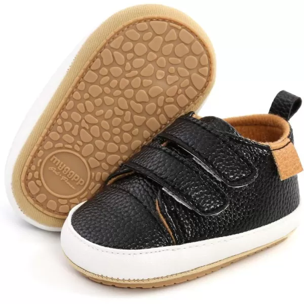 SOFMUO Baby Boys Girls High Top Ankle PU Leather Sneakers Soft Rubber Sole Infant Moccasins Newborn Oxford Loafers AntiSlip Toddler Wedding Uniform Dress ShoesA01Black