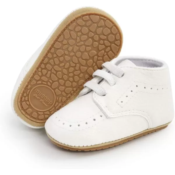 SOFMUO Baby Boys Girls High Top Ankle PU Leather Sneakers Soft Rubber Sole Infant Moccasins Newborn Oxford Loafers AntiSlip Toddler Wedding Uniform Dress ShoesA05White