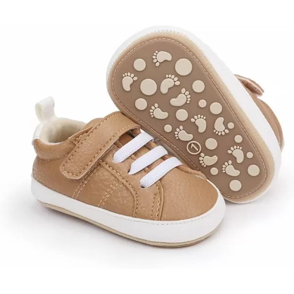 SOFMUO Baby Boys Girls High Top Ankle PU Leather Sneakers Soft Rubber Sole Infant Moccasins Newborn Oxford Loafers AntiSlip Toddler Wedding Uniform Dress ShoesA03Apricot