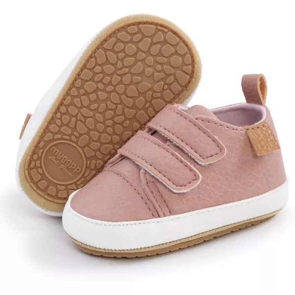 SOFMUO Baby Boys Girls High Top Ankle PU Leather Sneakers Soft Rubber Sole Infant Moccasins Newborn Oxford Loafers AntiSlip Toddler Wedding Uniform Dress ShoesA01Pink