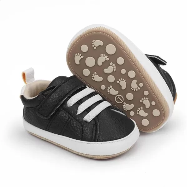 SOFMUO Baby Boys Girls High Top Ankle PU Leather Sneakers Soft Rubber Sole Infant Moccasins Newborn Oxford Loafers AntiSlip Toddler Wedding Uniform Dress ShoesA03Black