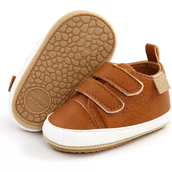 SOFMUO Baby Boys Girls High Top Ankle PU Leather Sneakers Soft Rubber Sole Infant Moccasins Newborn Oxford Loafers AntiSlip Toddler Wedding Uniform Dress ShoesA01Brown
