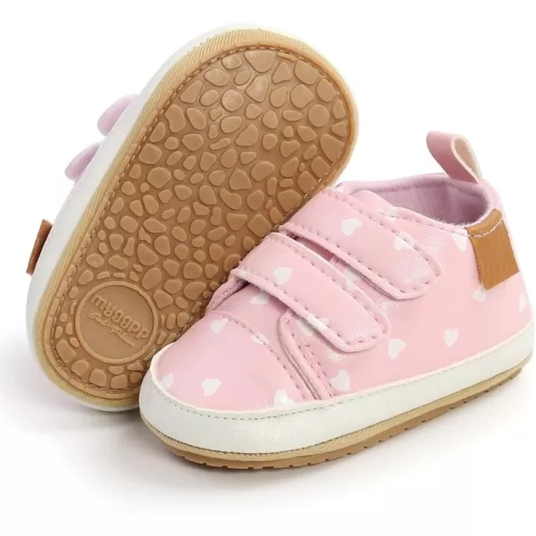 SOFMUO Baby Boys Girls High Top Ankle PU Leather Sneakers Soft Rubber Sole Infant Moccasins Newborn Oxford Loafers AntiSlip Toddler Wedding Uniform Dress ShoesA01Pinkwhite Heart