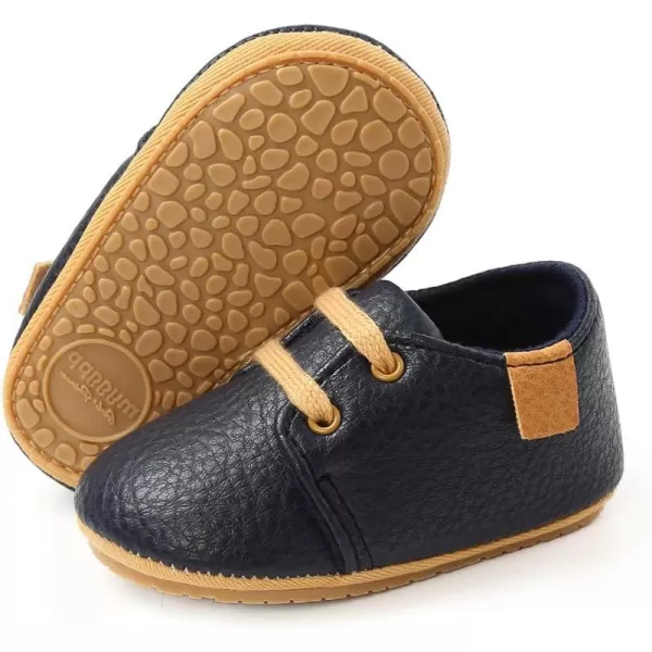 SOFMUO Baby Boys Girls Lace Up Leather Sneakers Soft Rubber Sole Infant Moccasins Newborn Oxford Loafers AntiSlip Toddler Wedding Uniform Dress ShoesANavy
