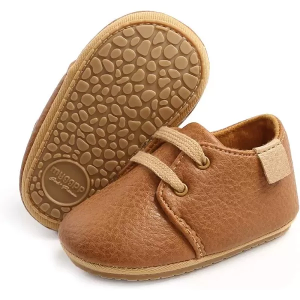 SOFMUO Baby Boys Girls Lace Up Leather Sneakers Soft Rubber Sole Infant Moccasins Newborn Oxford Loafers AntiSlip Toddler Wedding Uniform Dress ShoesABrown