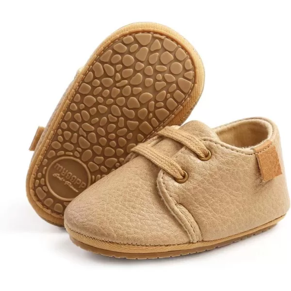 SOFMUO Baby Boys Girls Lace Up Leather Sneakers Soft Rubber Sole Infant Moccasins Newborn Oxford Loafers AntiSlip Toddler Wedding Uniform Dress ShoesAKhaki