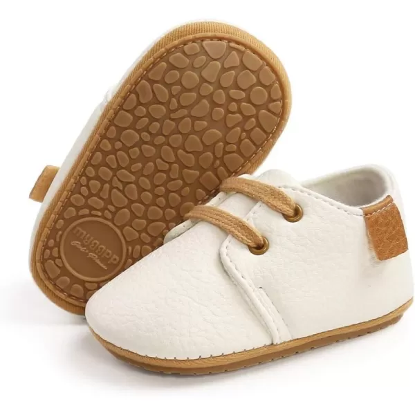 SOFMUO Baby Boys Girls Lace Up Leather Sneakers Soft Rubber Sole Infant Moccasins Newborn Oxford Loafers AntiSlip Toddler Wedding Uniform Dress ShoesAWhite