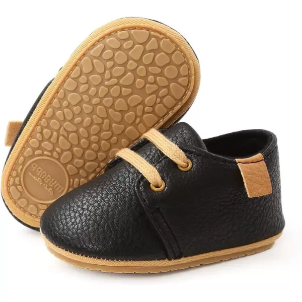 SOFMUO Baby Boys Girls Lace Up Leather Sneakers Soft Rubber Sole Infant Moccasins Newborn Oxford Loafers AntiSlip Toddler Wedding Uniform Dress ShoesABlack