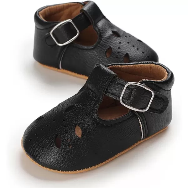 SOFMUO Baby Boys Girls Lace Up Leather Sneakers Soft Rubber Sole Infant Moccasins Newborn Oxford Loafers AntiSlip Toddler Wedding Uniform Dress ShoesA05Black