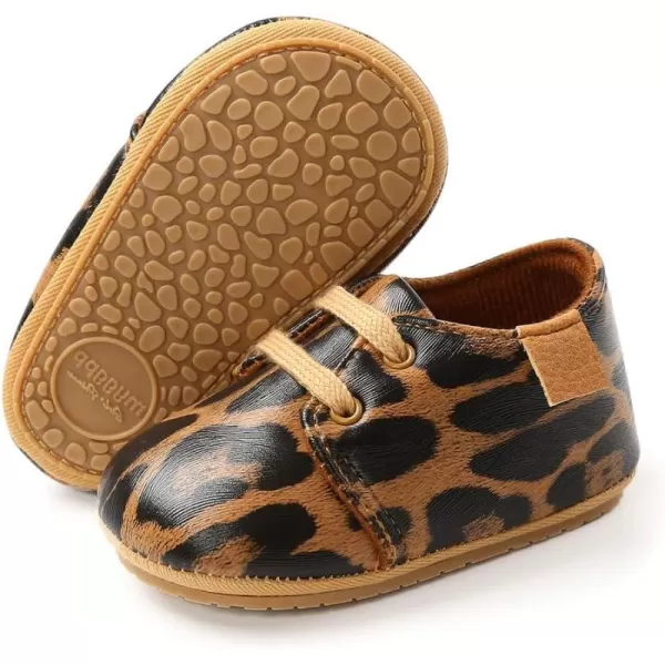SOFMUO Baby Boys Girls Lace Up Leather Sneakers Soft Rubber Sole Infant Moccasins Newborn Oxford Loafers AntiSlip Toddler Wedding Uniform Dress ShoesALeopard
