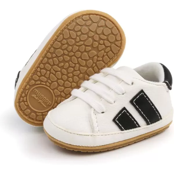 SOFMUO Baby Boys Girls Lace Up Leather Sneakers Soft Rubber Sole Infant Moccasins Newborn Oxford Loafers AntiSlip Toddler Wedding Uniform Dress ShoesBWhiteblack